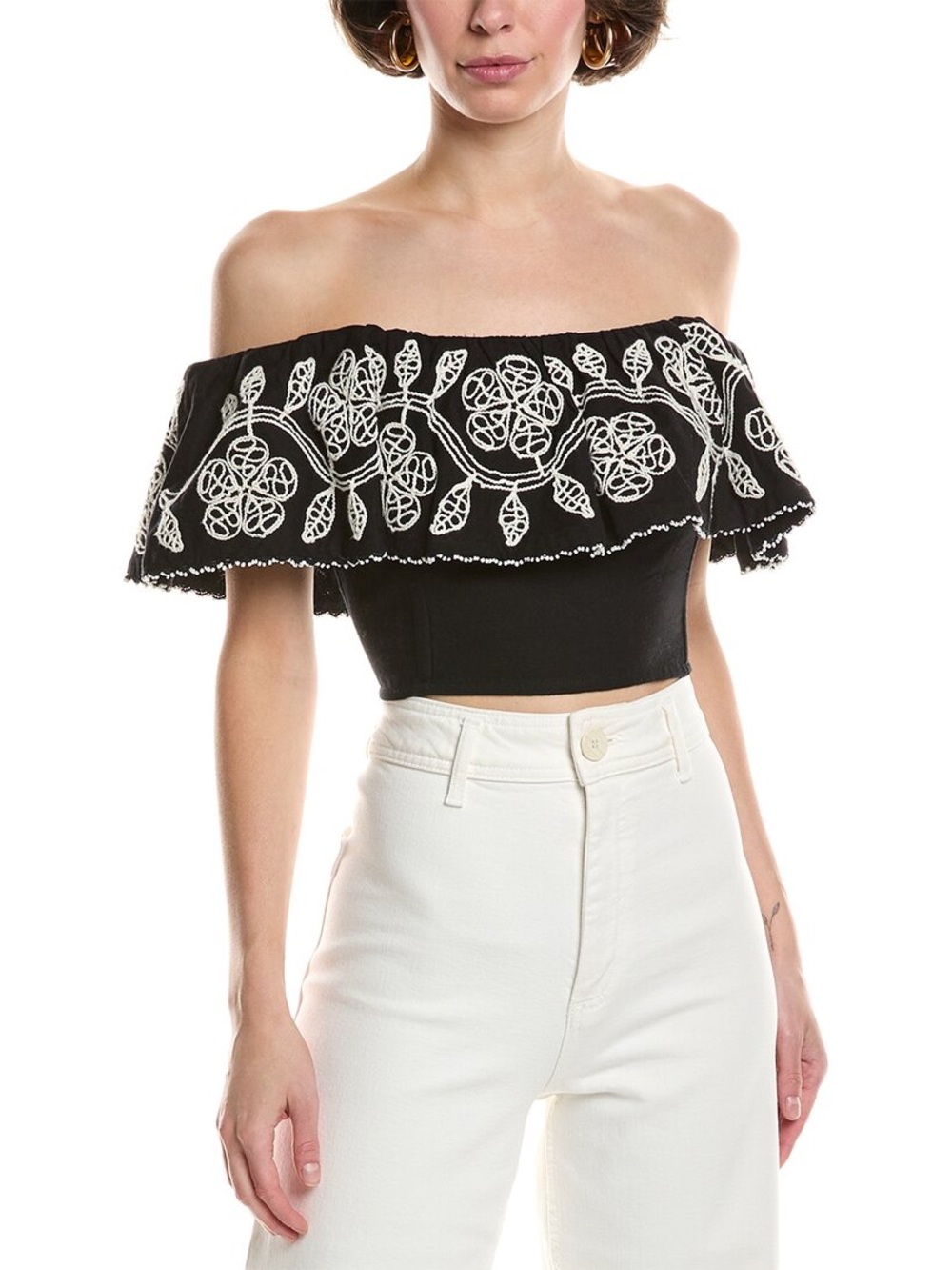 SEA New York Off-Shoulder Black Embroidered Top Size 2
